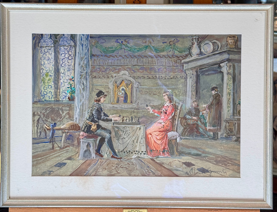 Vittorio Giunti – “Partita a scacchi” – acquerello su carta – 1920 ca