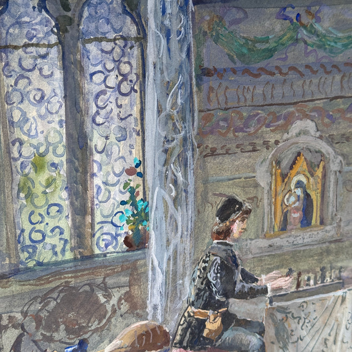 Vittorio Giunti – “Partita a scacchi” – acquerello su carta – 1920 ca