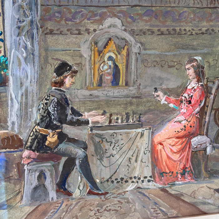 Vittorio Giunti – “Partita a scacchi” – acquerello su carta – 1920 ca