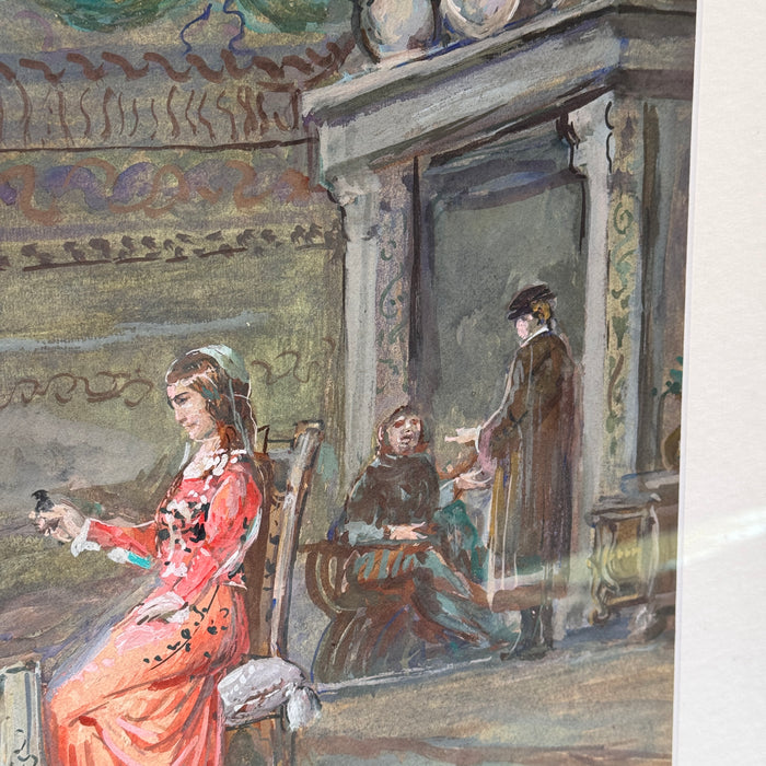 Vittorio Giunti – “Partita a scacchi” – acquerello su carta – 1920 ca