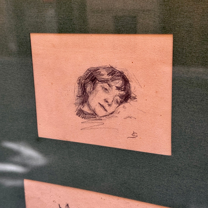 Antonio Salvetti - "Coppia disegni ritratto e bove" - matita su carta - 1900 ca