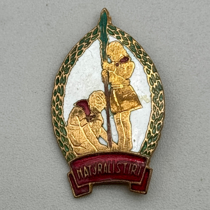 Distintivo spilla smaltato 'Natyralistiri' dell'Unione Giovanile albanese 1960 ca