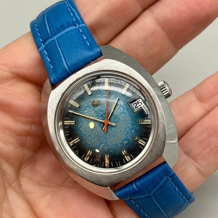 Certina DS2 orologio meccanico quadrante blu 38mm Swiss 1970 ca