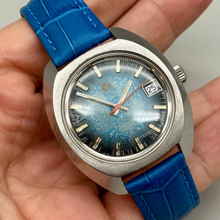 Certina DS2 orologio meccanico quadrante blu 38mm Swiss 1970 ca