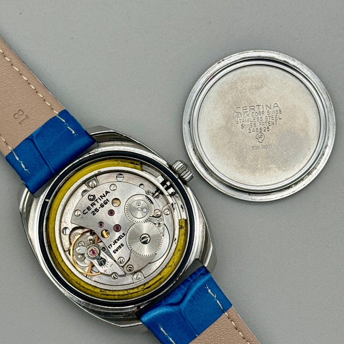 Certina DS2 orologio meccanico quadrante blu 38mm Swiss 1970 ca