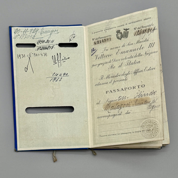 Passaporto diplomatico On. Olindo Malagodi per l'estero Regno d'Italia 1929