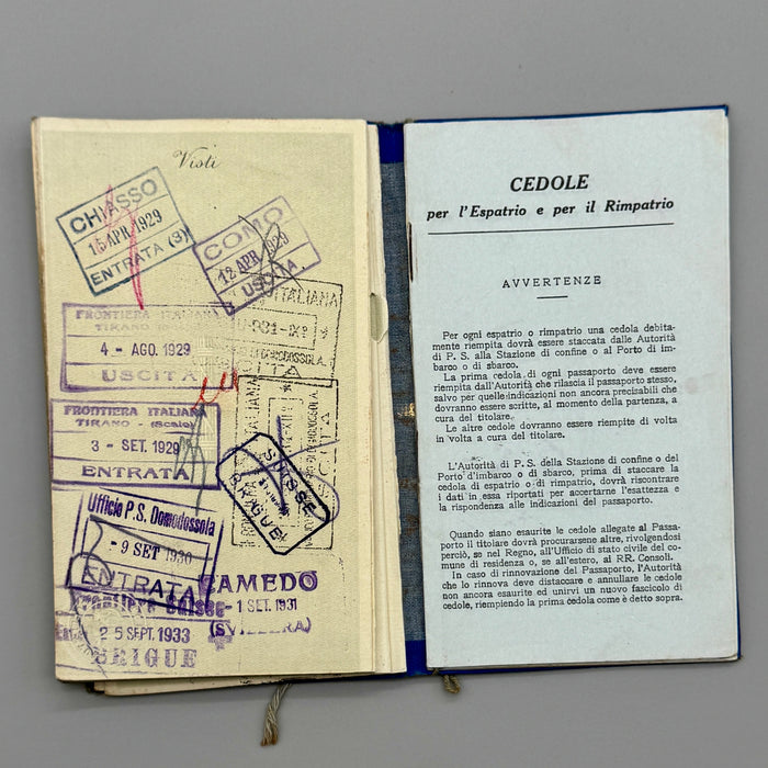 Passaporto diplomatico On. Olindo Malagodi per l'estero Regno d'Italia 1929