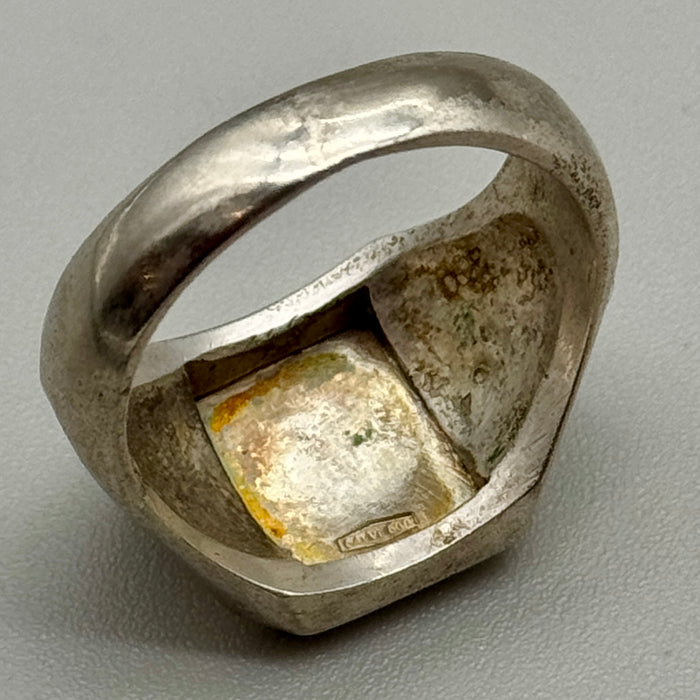 Anello sigillo quadrato argento 800 1950 ca