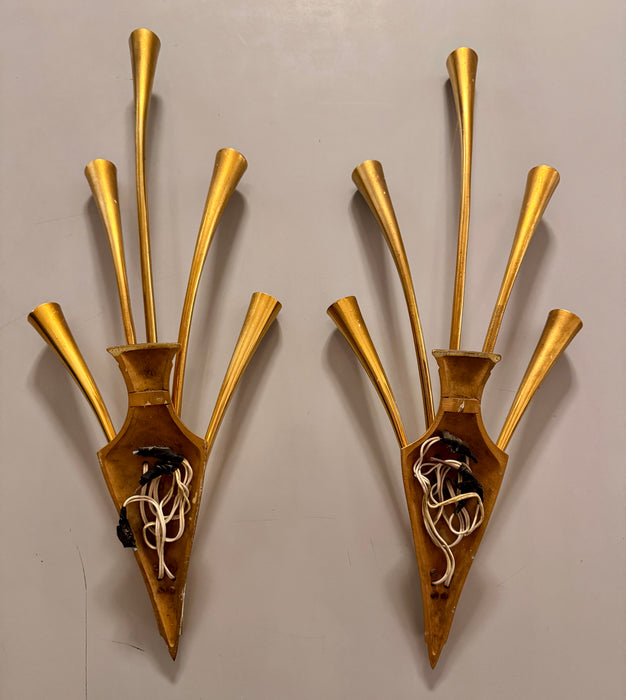 Lumi coppia applique ottone design Oscar Torlasco 1950 ca