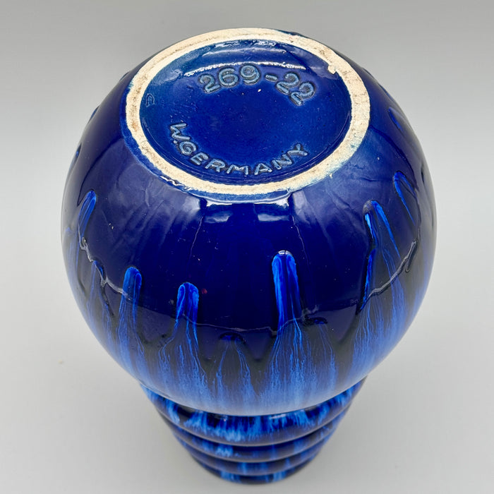 Vaso portafiori ceramica smaltata blu ref. 269-22 West Germany 1970 ca