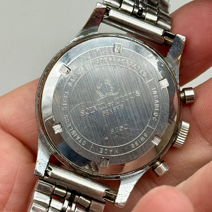 Titus 8260 orologio chrono cromo acciaio meccanico Landeron 248 Swiss 1960 ca