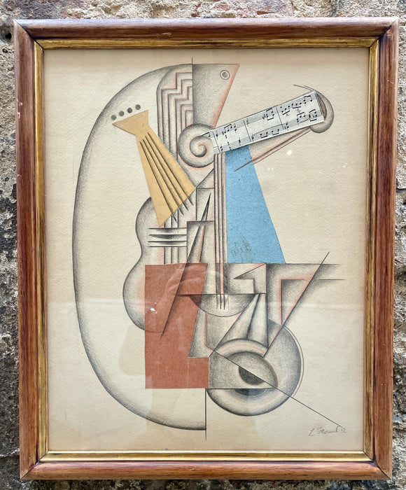 L. Florent – “Chitarra cubista (attr.)" – tecnica mista su carta – 1932