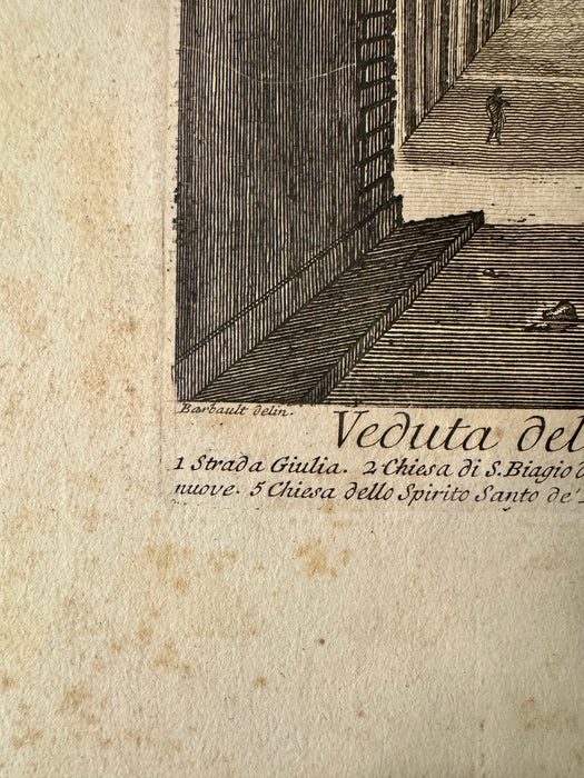 Jean Barbault - "Veduta del Palazzo Sacchetti in Roma" - incisione acquaforte su carta - 1762