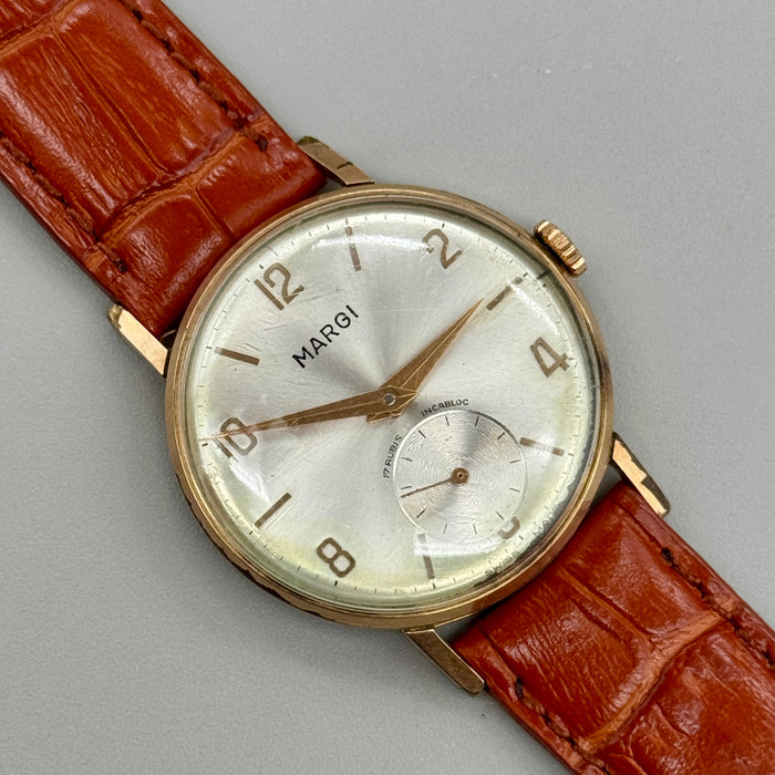 Margi 17 Rubis incabloc orologio da polso meccanico dorato 33 mm Swiss 1960 ca