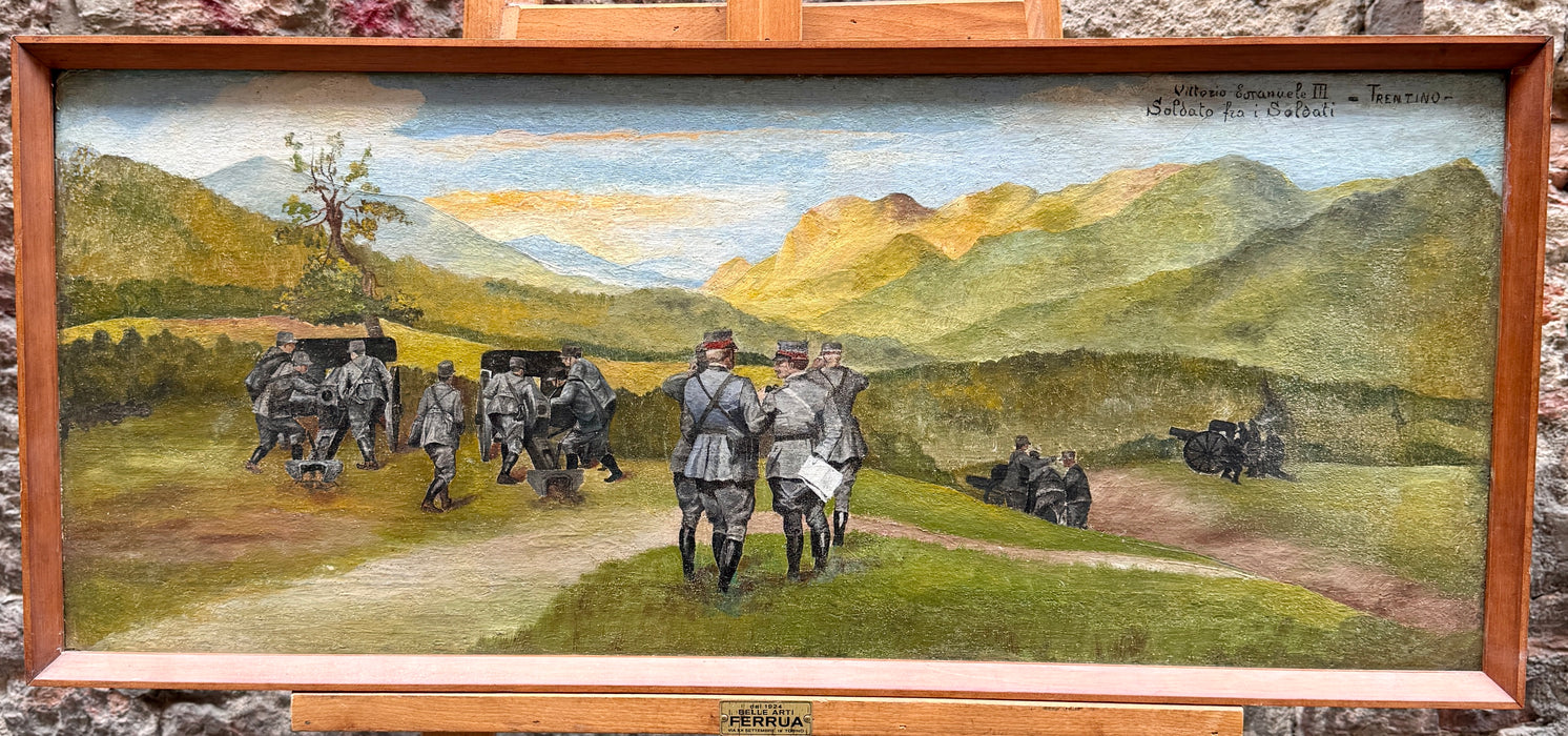 Anonimo – “Vittorio Emanuele III Soldato fra i Soldati – Trentino” – olio su tela – 1918 ca
