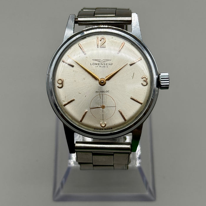 Lowensenf 17 rubis incabloc orologio da polso meccanico 35 mm Swiss 1950 ca