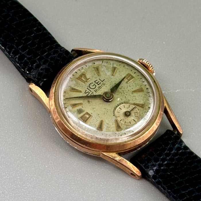 Sigel 17 rubis antimagnetic orologio dorato meccanico 22 mm Swiss 1950 ca