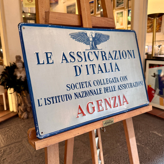 Insegna Le Assicurazioni d'Italia latta litografata Stim Roma ventennio 1930 ca
