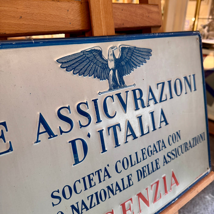 Insegna Le Assicurazioni d'Italia latta litografata Stim Roma ventennio 1930 ca