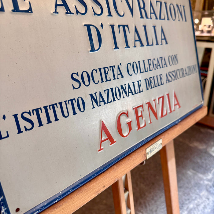 Insegna Le Assicurazioni d'Italia latta litografata Stim Roma ventennio 1930 ca