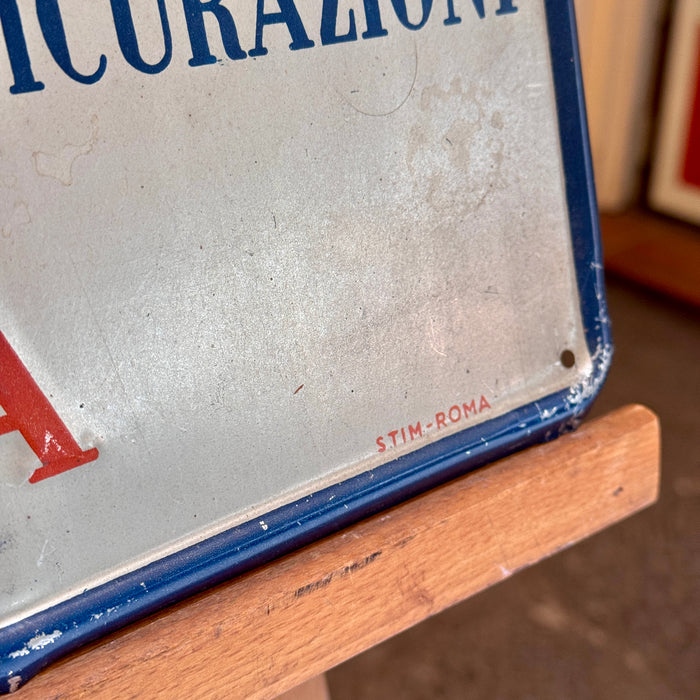 Insegna Le Assicurazioni d'Italia latta litografata Stim Roma ventennio 1930 ca
