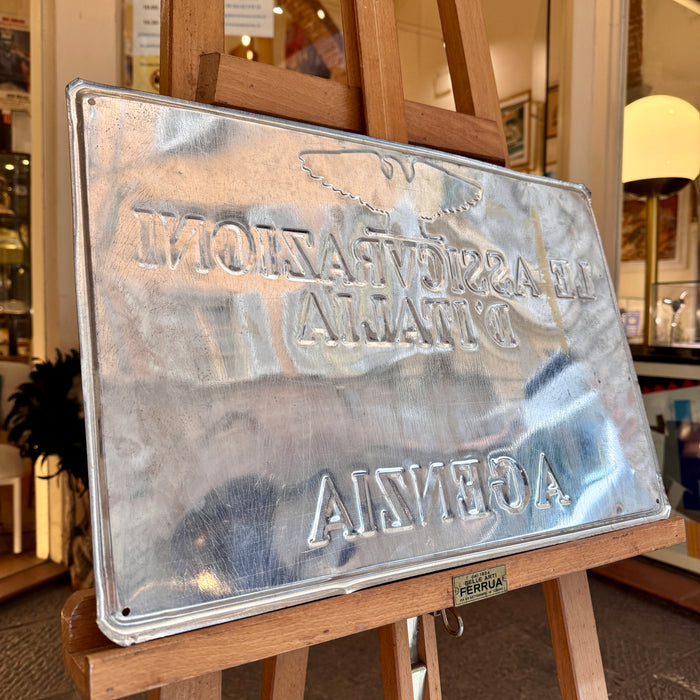 Insegna Le Assicurazioni d'Italia latta litografata Stim Roma ventennio 1930 ca