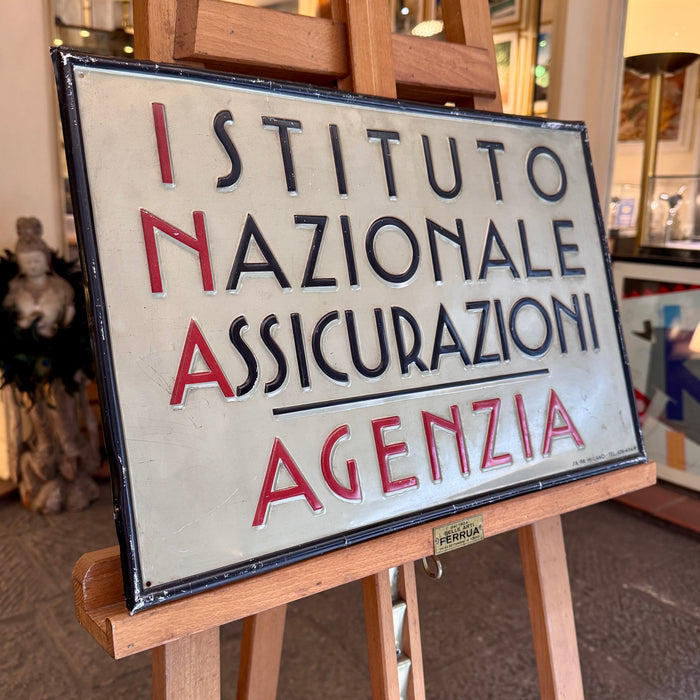 Insegna INA Istituto Nazionale Assicurazioni Agenzia latta litografata Sa-Pa Milano ventennio 1930 ca