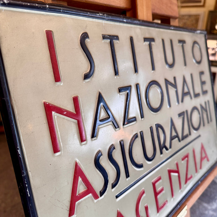 Insegna INA Istituto Nazionale Assicurazioni Agenzia latta litografata Sa-Pa Milano ventennio 1930 ca