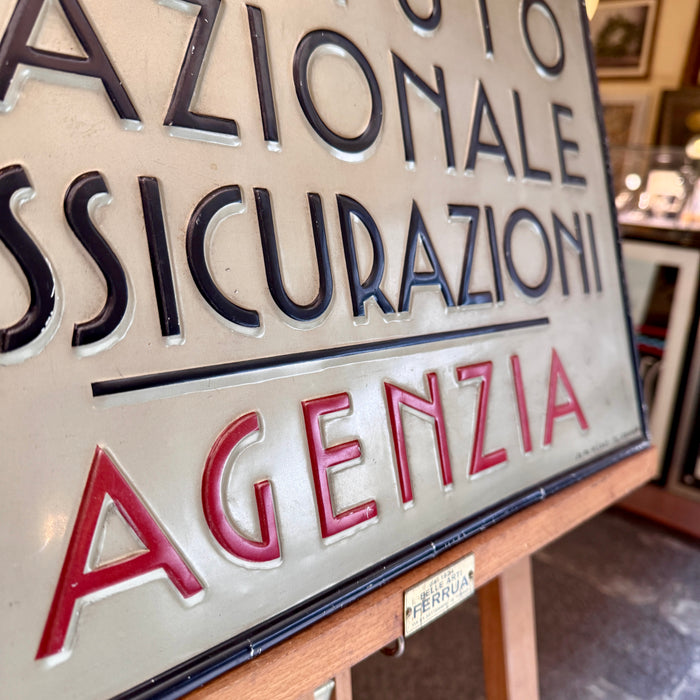 Insegna INA Istituto Nazionale Assicurazioni Agenzia latta litografata Sa-Pa Milano ventennio 1930 ca