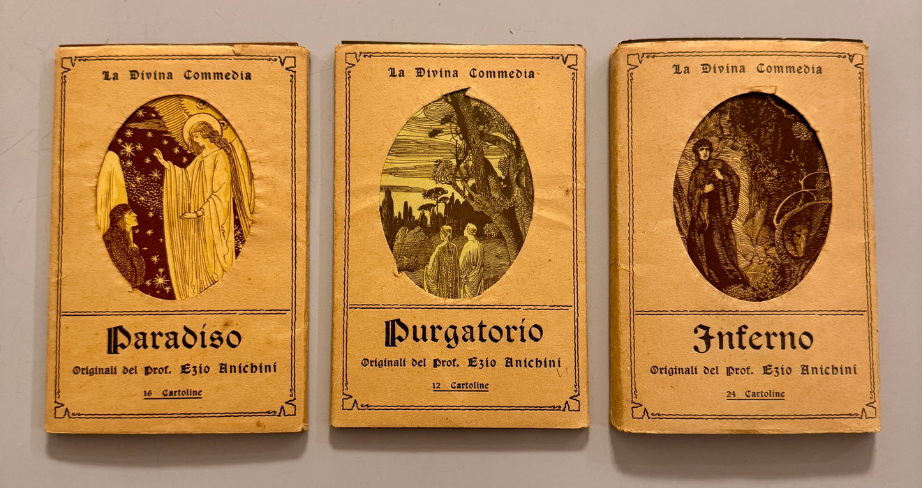 Ezio Anichini "La Divina Commedia" serie completa 52 cartoline Giusti Firenze 1920 ca