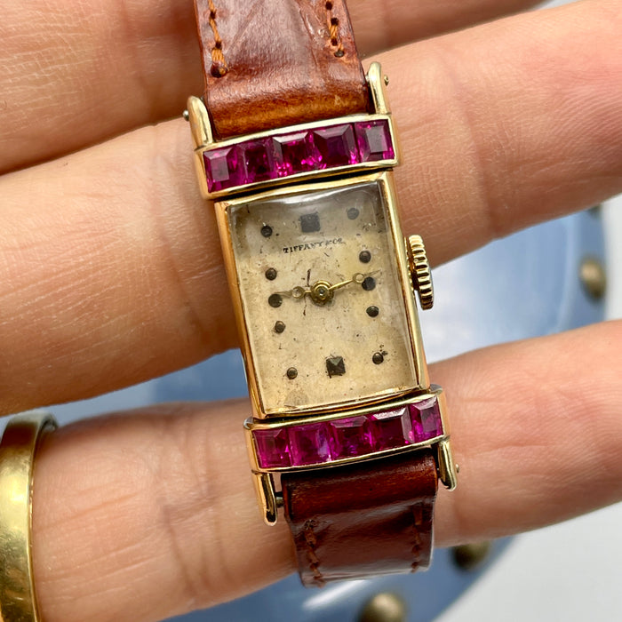 Tiffany & Co. orologio meccanico C.H. Meylan oro 14kt e rubini 16 mm 1930 ca