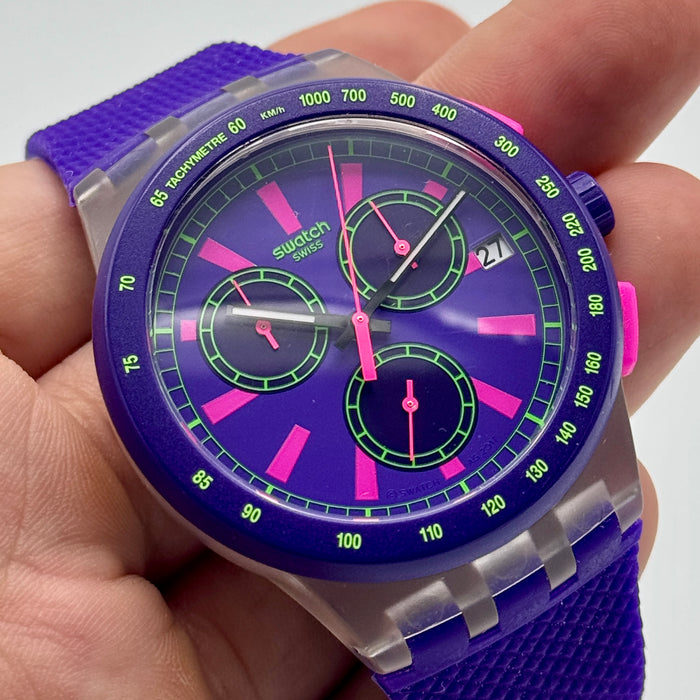 Swatch Purp-Lol ref. Susk400 orologio chrono quarzo 42 mm Swiss 2010 ca