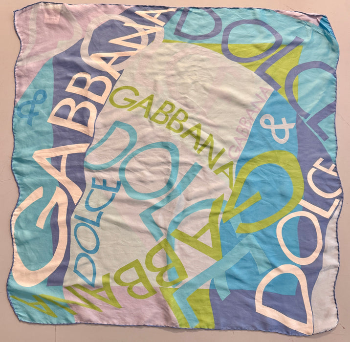 Dolce & Gabbana foulard sciarpa in seta multicolore azzurro 2000 ca