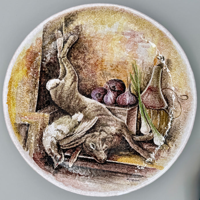 Piatto ceramica coniglio cacciagione decorato Ceramiche Santa Caterina Siena 1960 ca