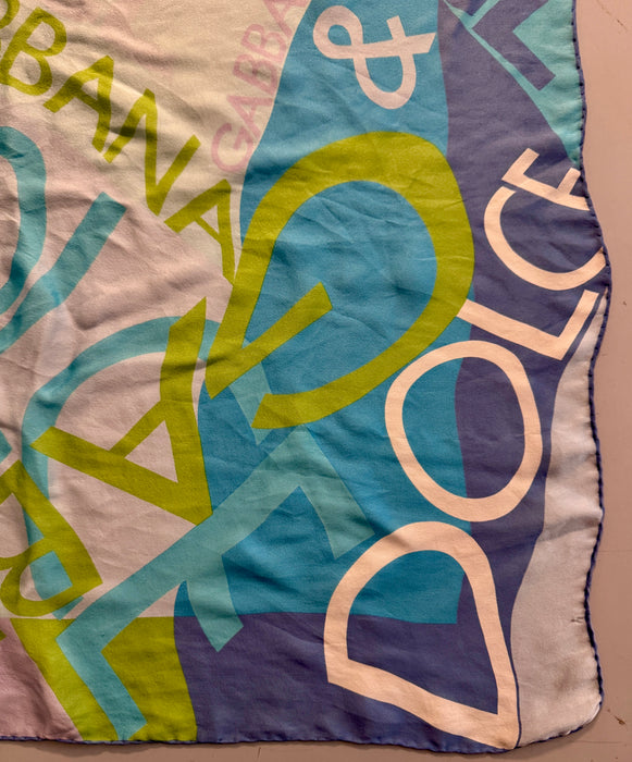 Dolce & Gabbana foulard sciarpa in seta multicolore azzurro 2000 ca