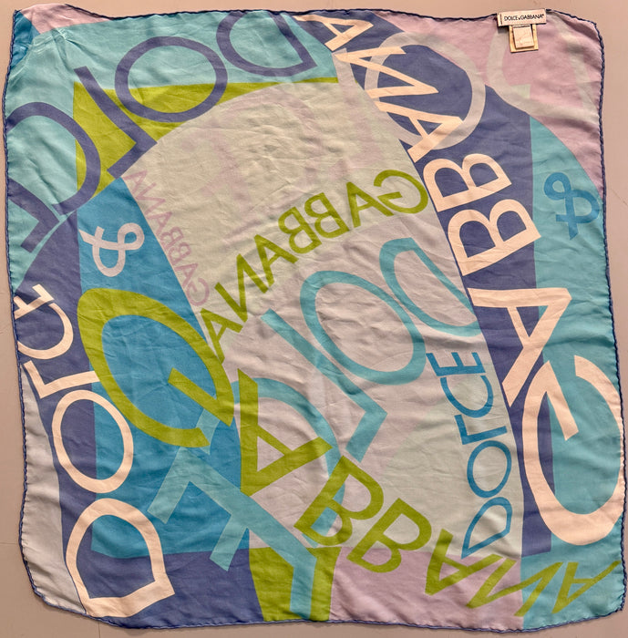 Dolce & Gabbana foulard sciarpa in seta multicolore azzurro 2000 ca
