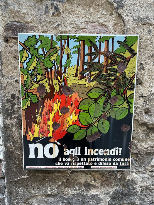Insegna smaltata No agli incendi Emilia Romagna 1982