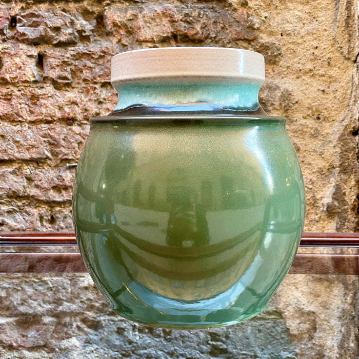 Vaso gres verde design ceramica Colli Sesto Fiorentino 1981