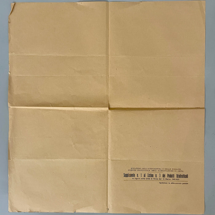 Manifesto Listino Prezzi prodotti ortofrutticoli Siena razionamento WW2 1943
