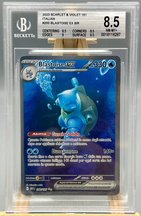 BGS 8.5 Blastoise ex 200/165 Pokemon 2023 Card Ita gradata Beckett