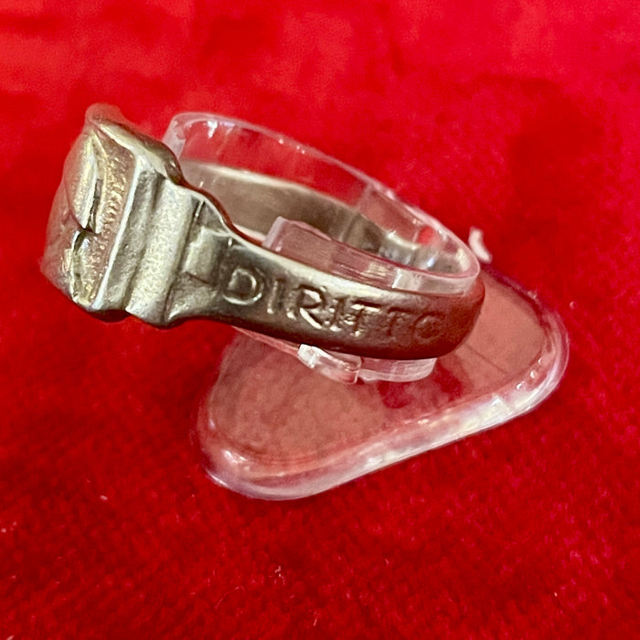 Anello Tireremo Diritto Mussolini Duce argento 1930 ca