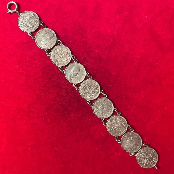 Bracciale con 9 monete Piastre in argento Egitto 1920 ca