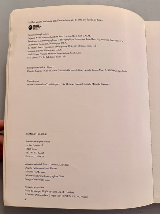 Libro “Siena 1944 guerra e liberazione” Nuova immagine con opuscolo 1994