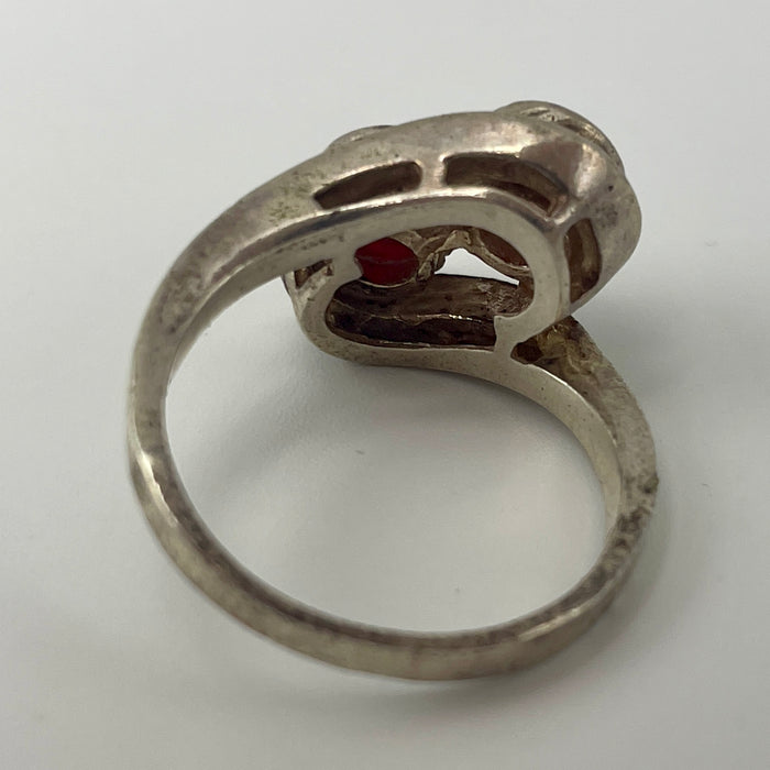 Anello contrariè corallo argento 925 Italia 1970 ca