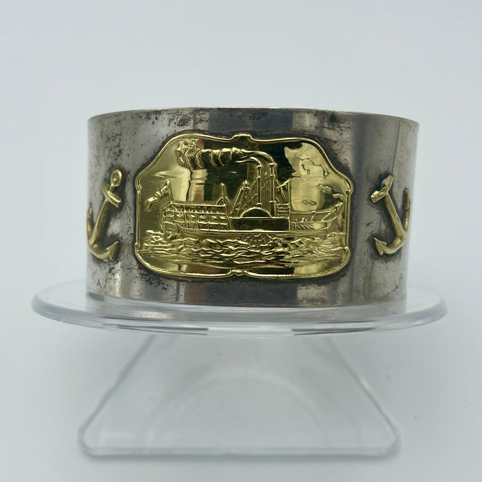 Bracciale rigido tema navale oro 18kt su montatura argento 800 Italia 1970 ca