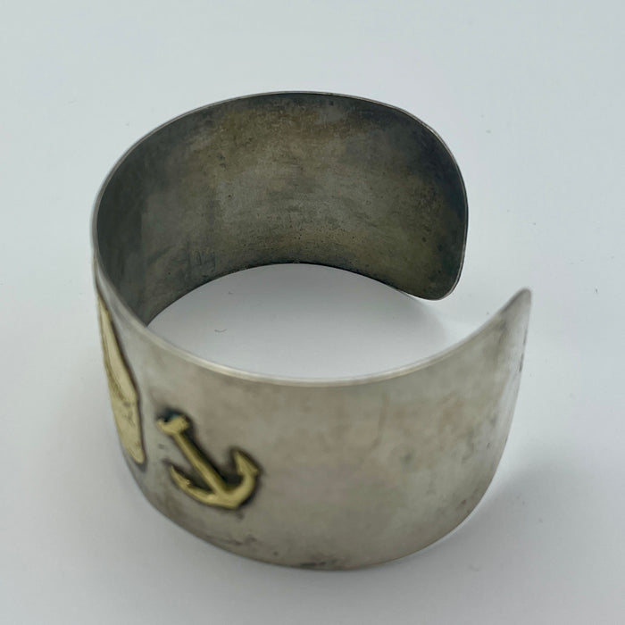 Bracciale rigido tema navale oro 18kt su montatura argento 800 Italia 1970 ca