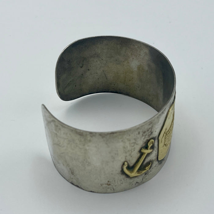 Bracciale rigido tema navale oro 18kt su montatura argento 800 Italia 1970 ca