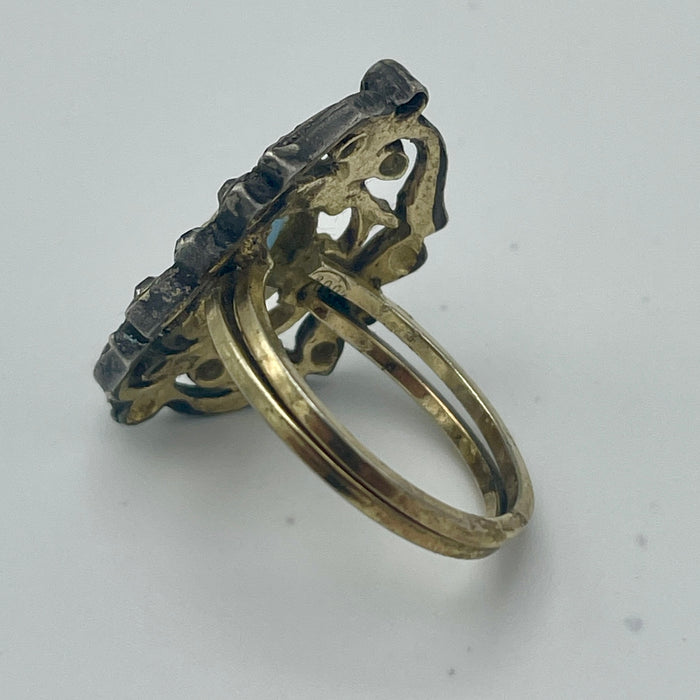 Anello pietra blu floreale argento 800 Italia 1950 ca