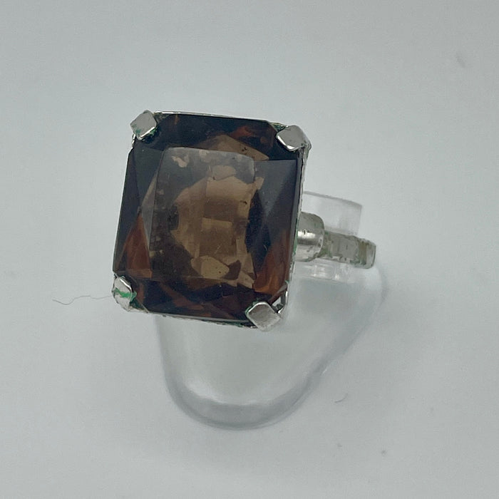 Anello topazio arancione argentato Italia 1960 ca