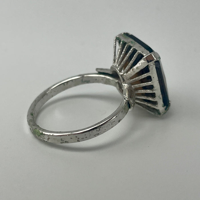 Anello topazio arancione argentato Italia 1960 ca